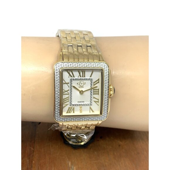 GV2 by Gevril Women\'s Watch 12303B Swiss Quartz Silver Dial Gold Steel 27.5mm